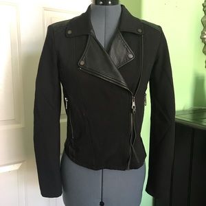 GUESS Black Faux Leather Moto Zip Jacket